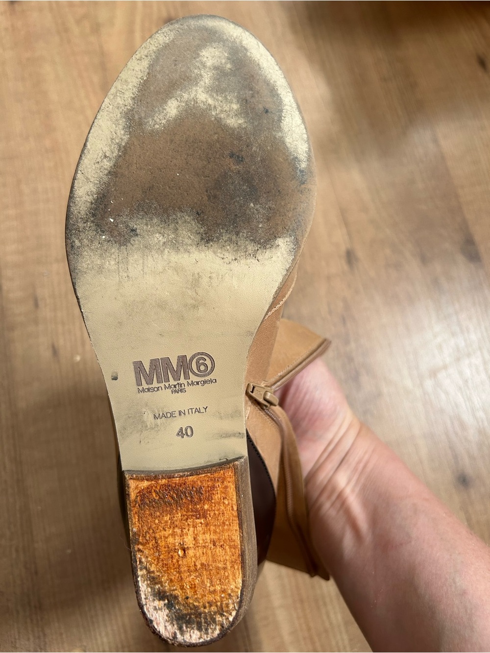 MM6 Maison Martin Margiela Tan Leather Ankle Strap Heel Boots